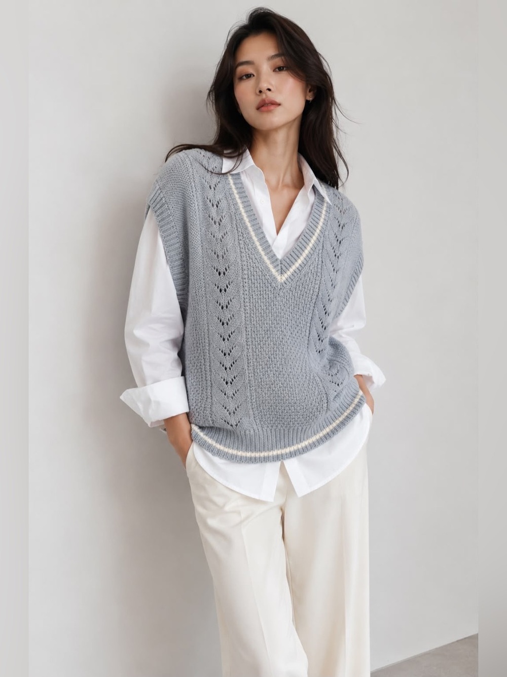 GU Viral Oversized Pointelle Sweater Vest